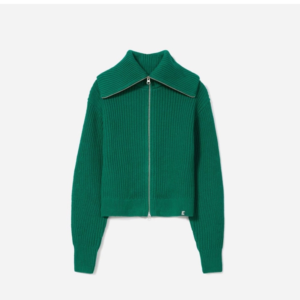 Everlane Green Ribbed Zip-Up Sweater Cardigan